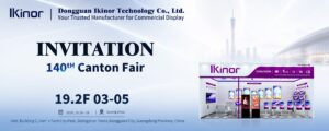 Ikinor invitation to the 140th Canton Fair 2026, featuring commercial display products and Booth 19.2F03-05 in Guangzhou, China.
